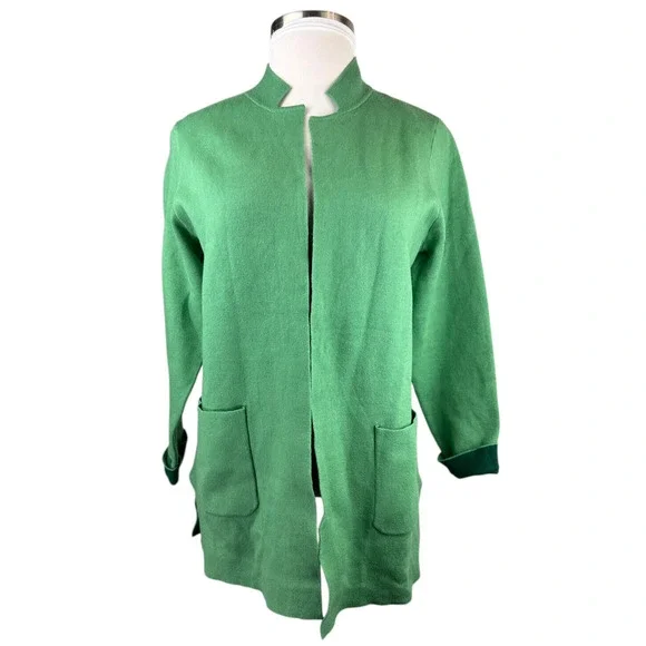 NWT J. Jill Majestic Open Front Cardi Sweater Cardigan Green MP Medium Petite - Picture 2 of 14